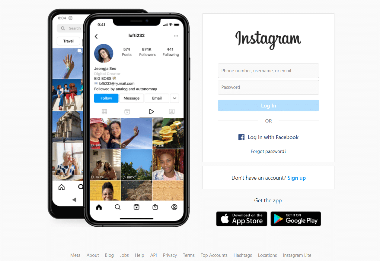 log in to instagram in web browser