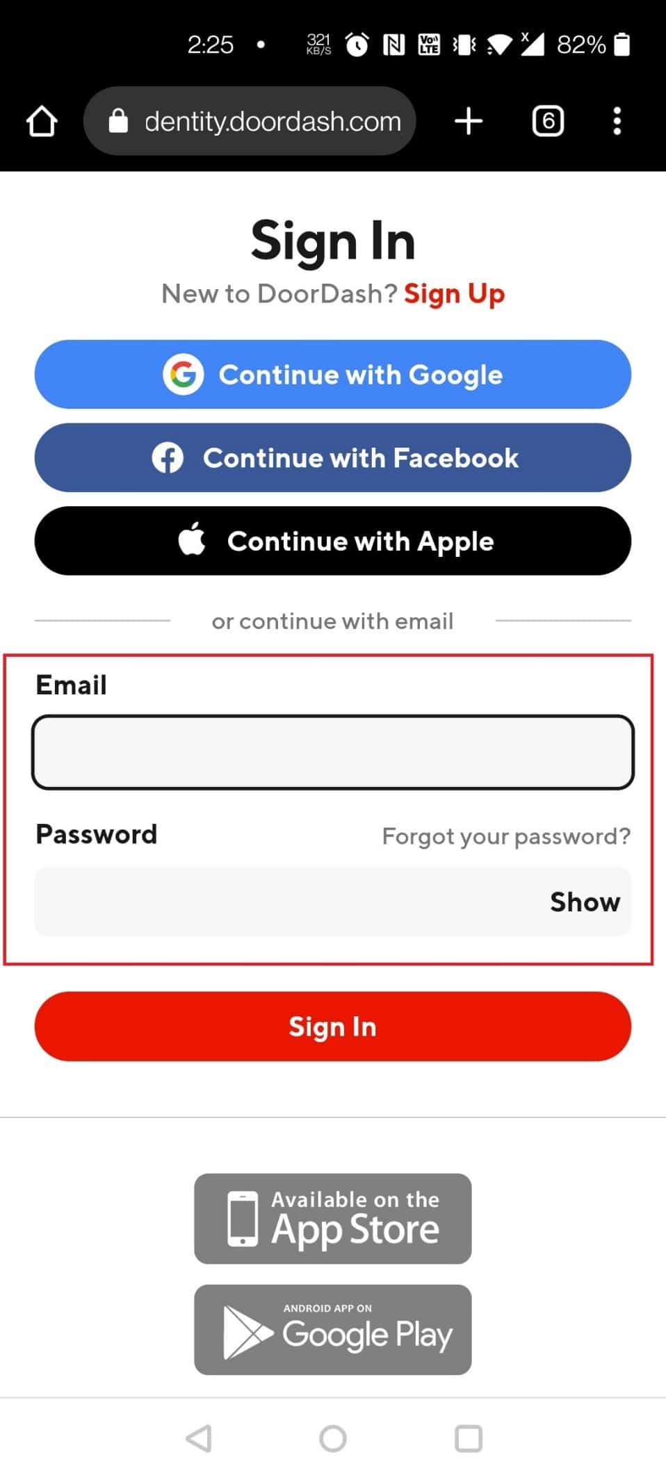 Sign In to your DoorDash account using Email and Password | DoorDash deactivate account