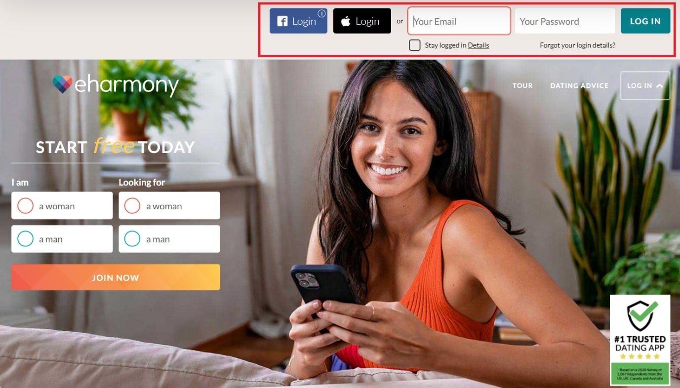 Log in to your eHarmony account using your login credentials