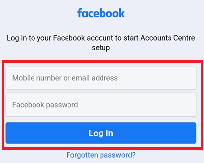 Log in to your Facebook account using Facebook credentials
