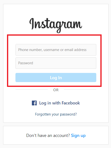Войдите в свою учетную запись Instagram, используя свои учетные данные.