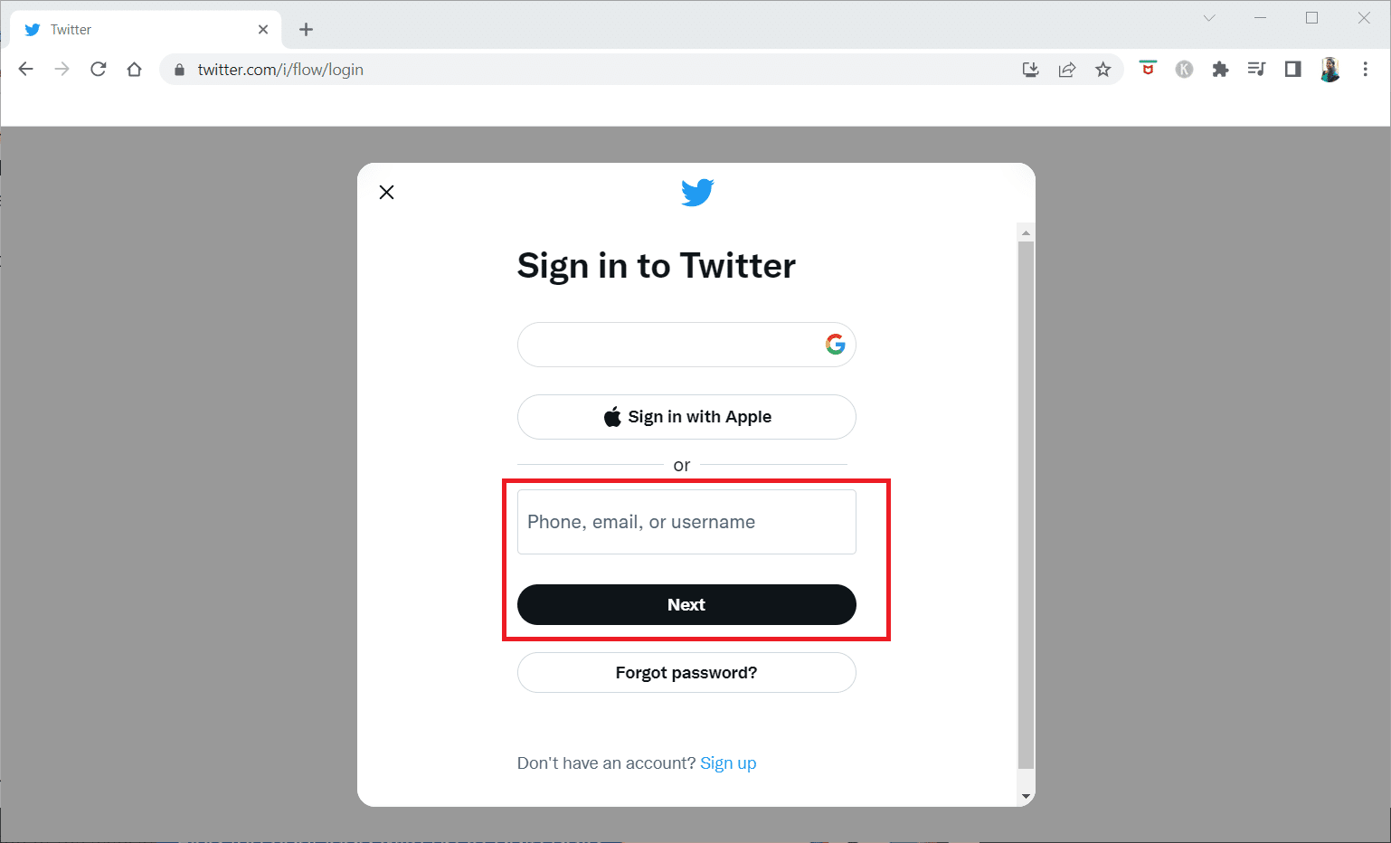 Log in to your Twitter account using your credentials in Twitter Desktop view