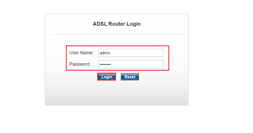 login your credential in prolink adsl router login