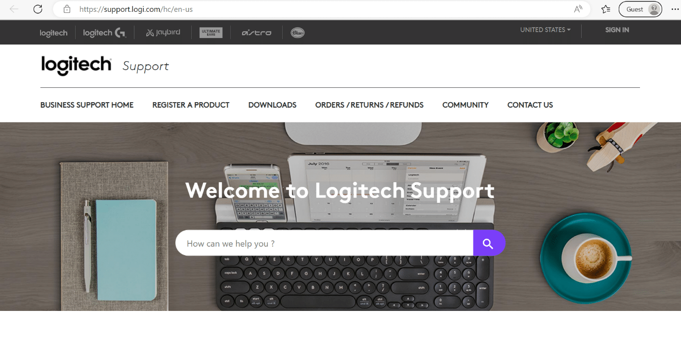 logitech support page