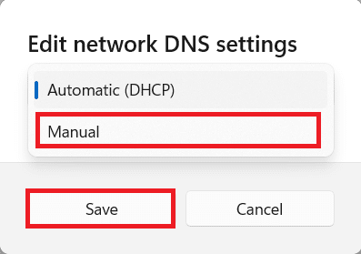 Manual option in Network DNS settings