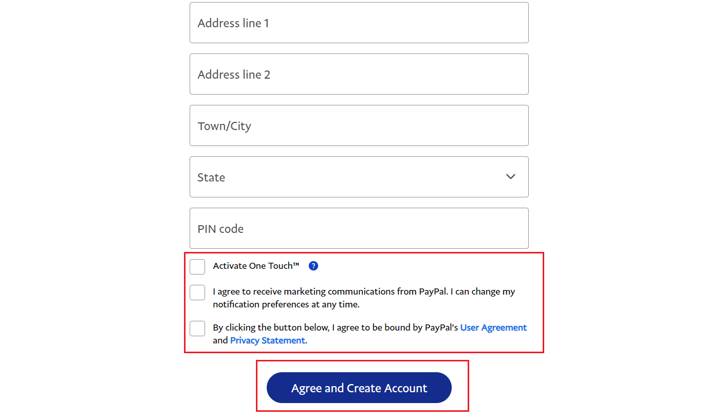 mark the checkboxes and click on Agree and Create Account