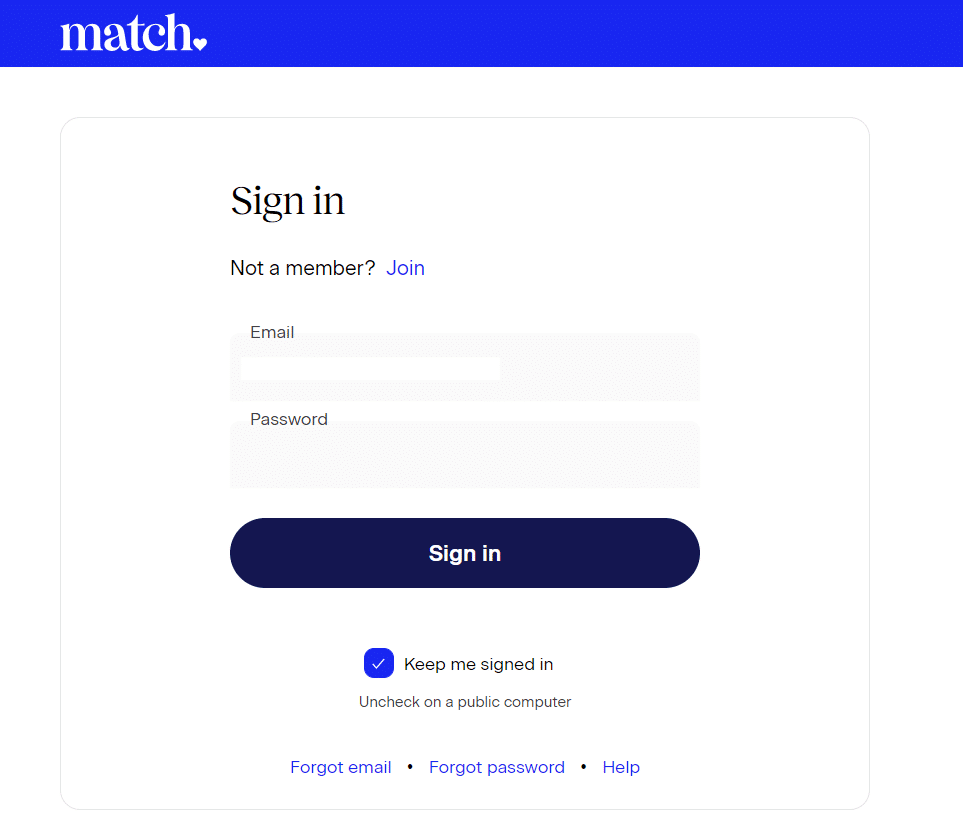 match.com sign in page