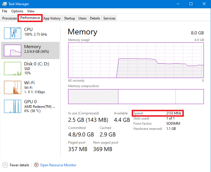 Memory section in Performance tab of Task manager