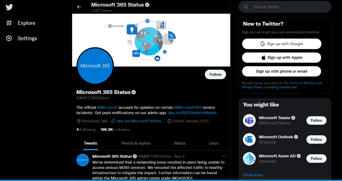 Microsoft 365 status 