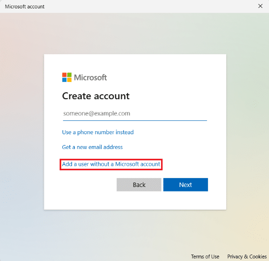 Microsoft Account window. How to Create a Local Account in Windows 11