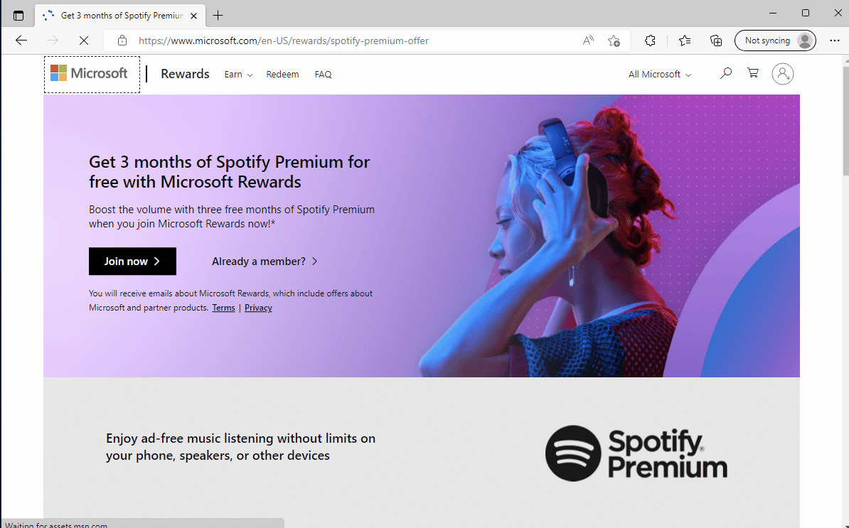 Spotify premium for free with Microsoft Rewards