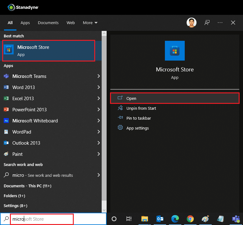 Microsoft Store in search menu. Fix Can’t Download from Microsoft Store