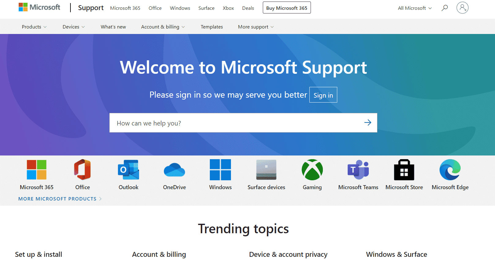 страница поддержки Microsoft