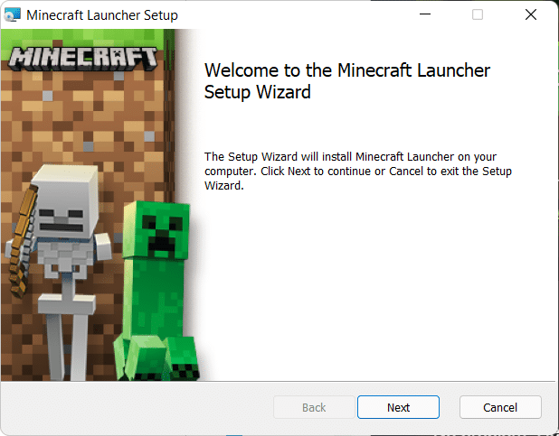 Minecraft Launcher installer in action. Fix Minecraft Error 0x803f8001 in Windows 11