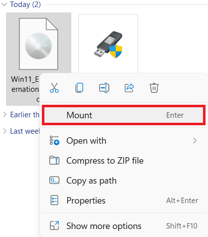 Mount option in Right-click menu | How to Install Windows 11 on Legacy BIOS without Secure Boot or TPM 2.0