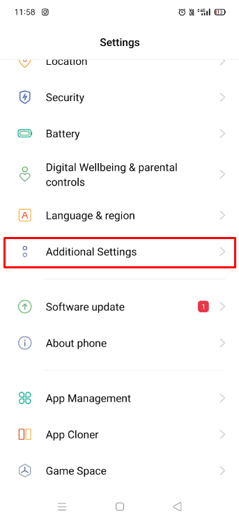 Move to Additional Settings 