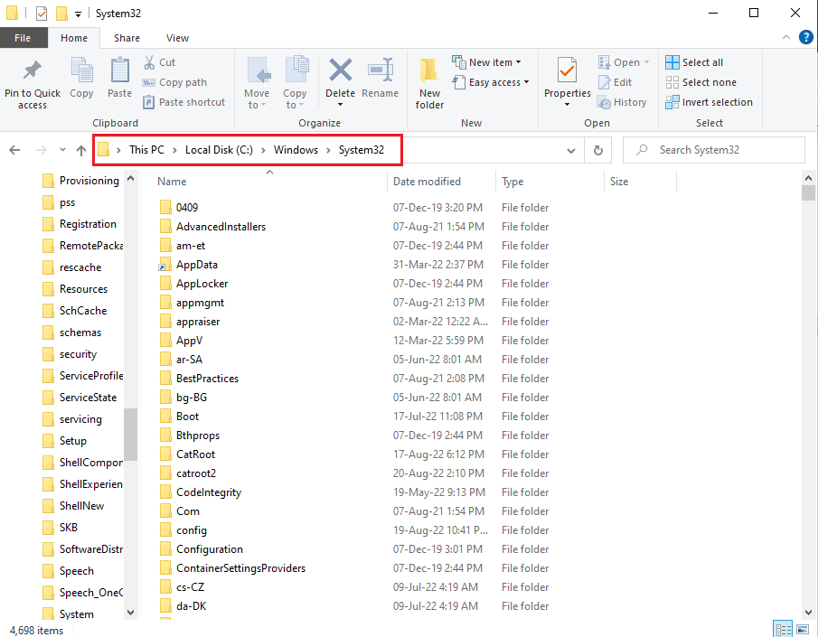 Move to the System32 folder 