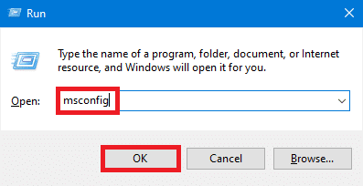 msconfig in Run window. Fix Blue Screen Error Windows 10