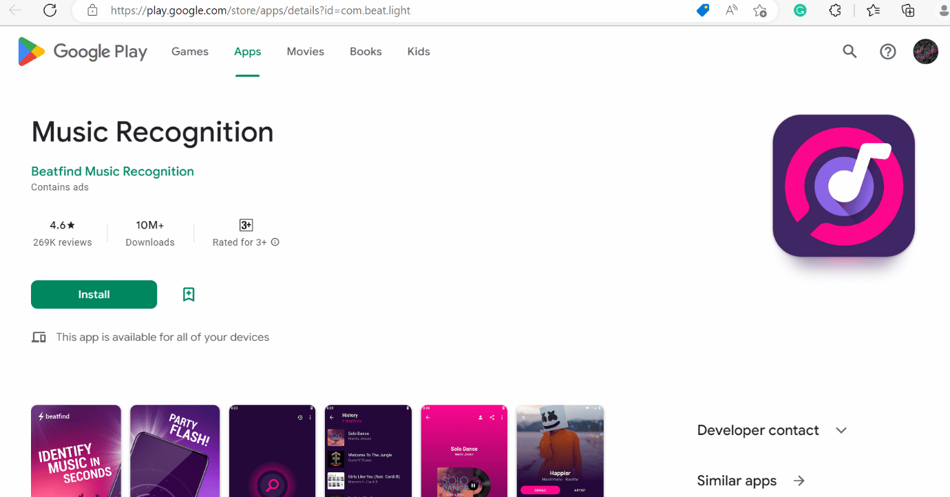music recognition app on play store
