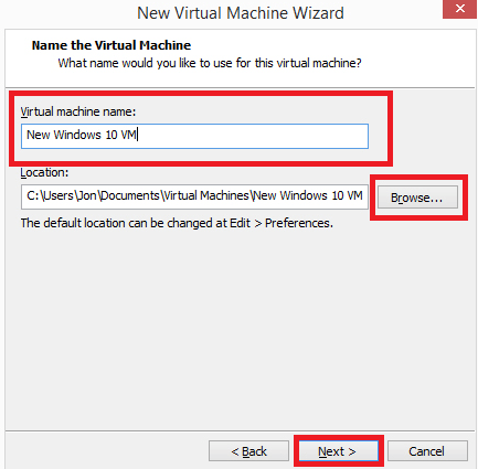 name the Virtual machine and choose the location | How to Install and Run Backtrack on Windows