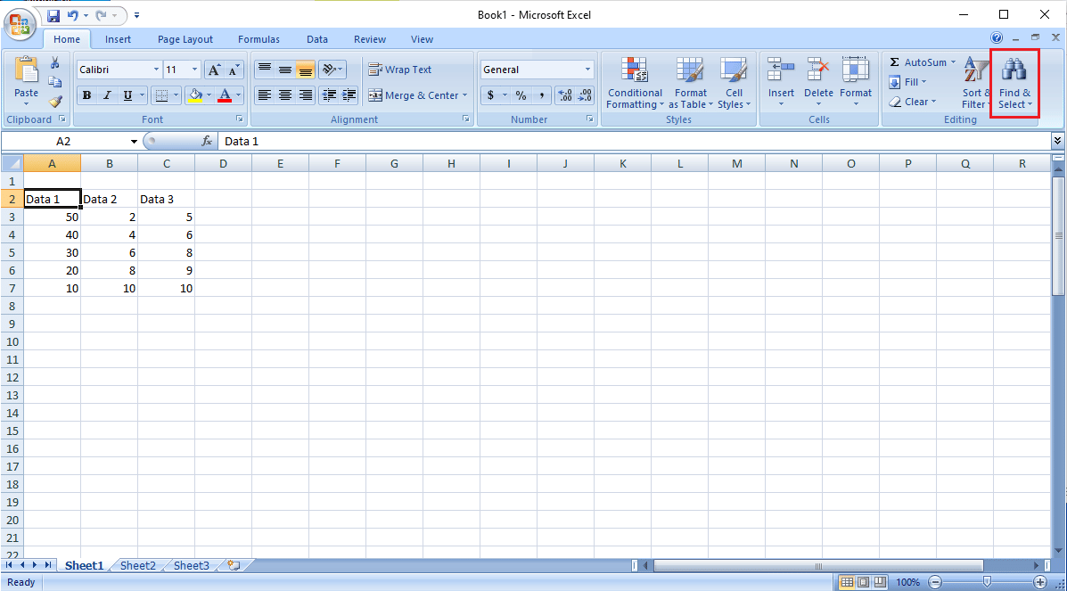 Navigate and click on Find & Select drop-down. how do you move cells in table on a worksheet