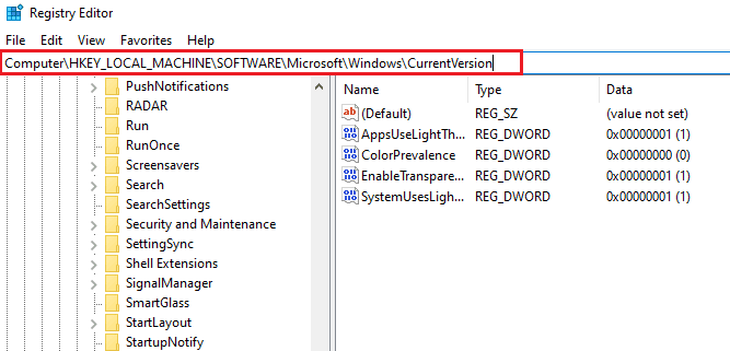 перейдите в папку ключей Microsoft Windows CurrentVersion