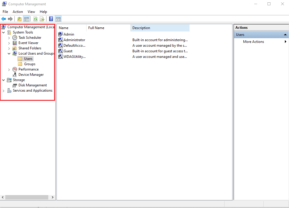 go to Users folder in Computer Management