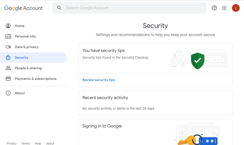 Navigate to Google Security Page. Fix Gmail Error 78754 on Outlook