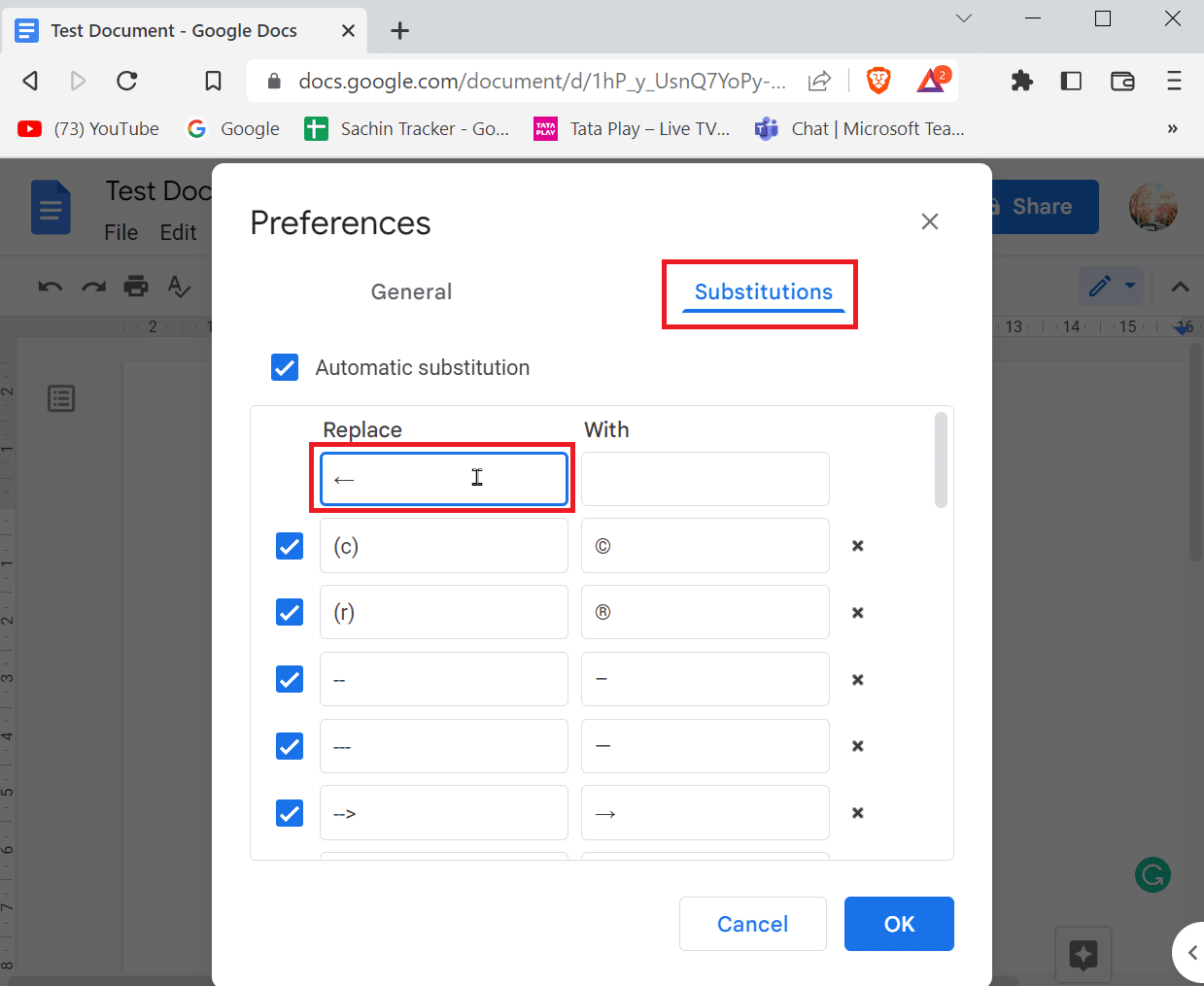 navigate to substitutions tab and enter a symbol on replace tab