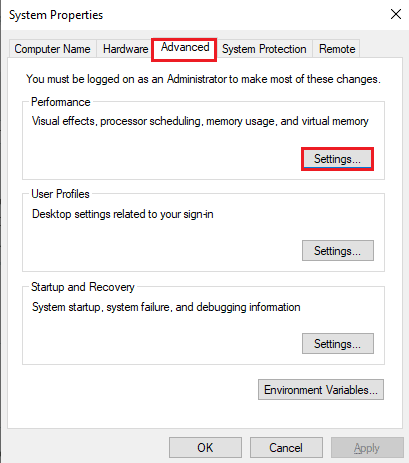 Navigate to the Advanced tab and click on the Settings button in the Performance section. Fix COD Vanguard Dev Error 6032 on Windows 10
