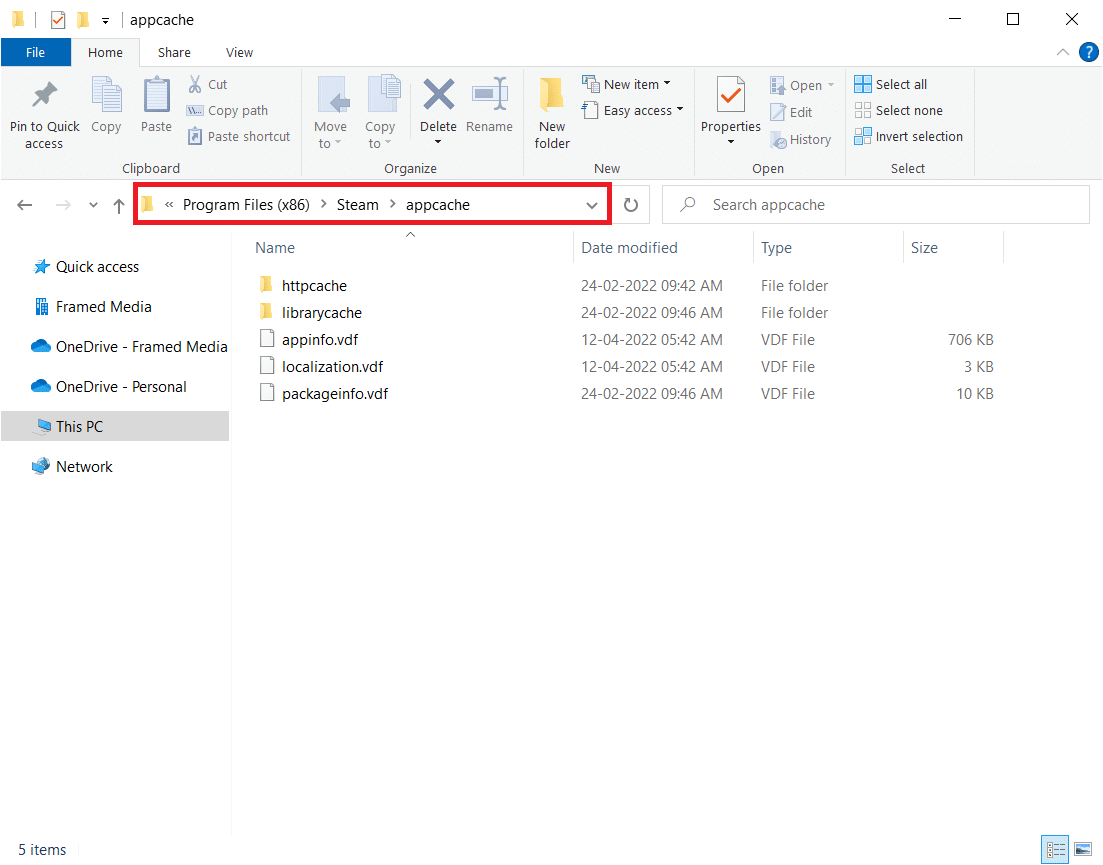 Navigate to the Appcache folder