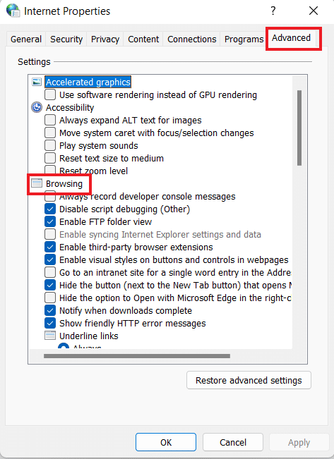 Navigate to the Browsing category. Fix An Error Has Occurred in the Script On This Page