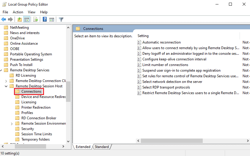 Navigate to the Connections folder 