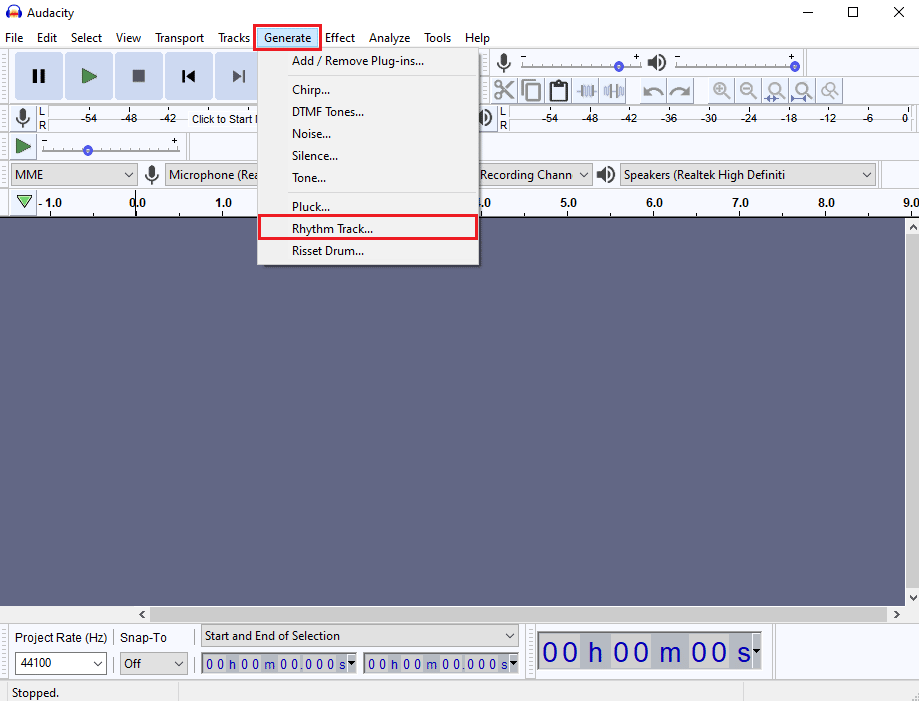 navigate to the Generate tab and click on the Rhythm track