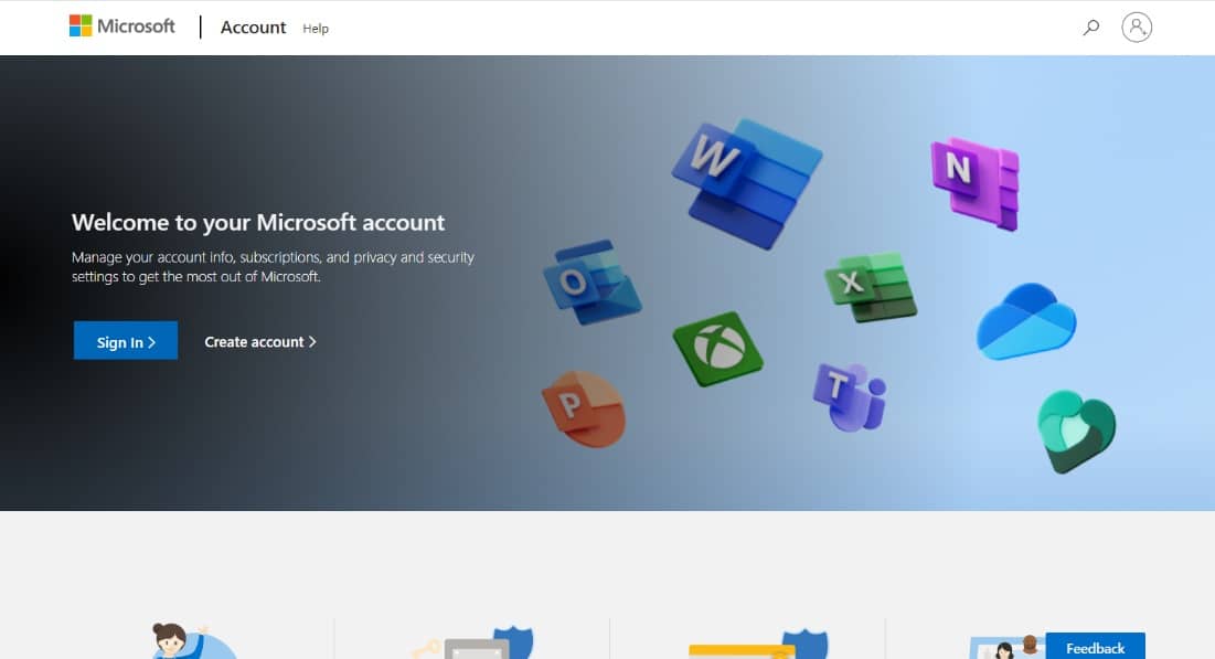 Navegue hasta el panel de la cuenta de Microsoft
