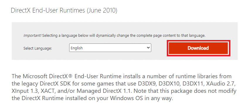 navigate to the Microsoft Download Center page to download DirectX End-User Runtimes June 2010. How to Fix DX11 Feature Level 10.0 is Required to Run the Engine Error 