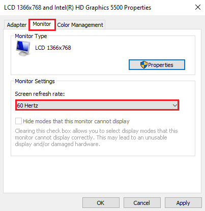 Navigate to the Monitor tab and click on the required refresh rate in the dropdown menu of the Screen refresh rate. Fix 144Hz Not Showing Up in Windows 10
