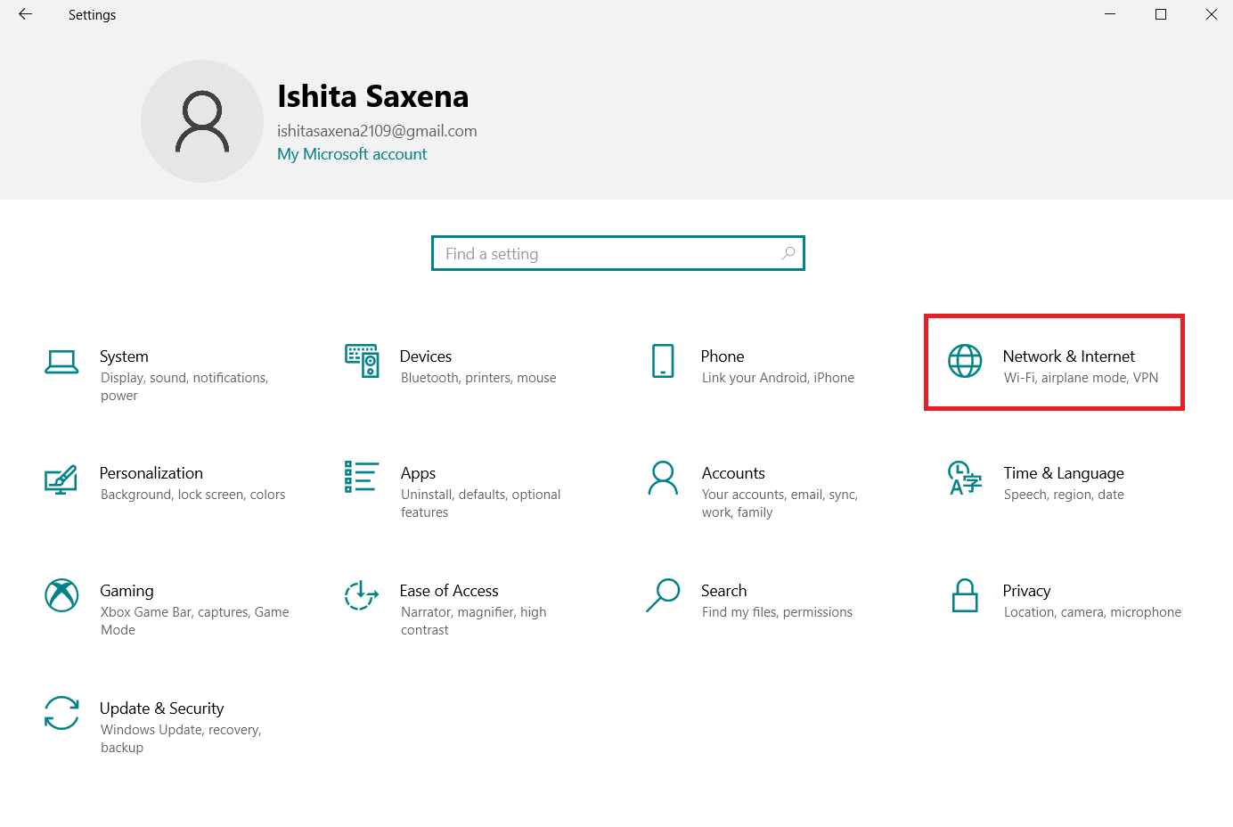 Navigate to the Network and Internet section of the settings menu