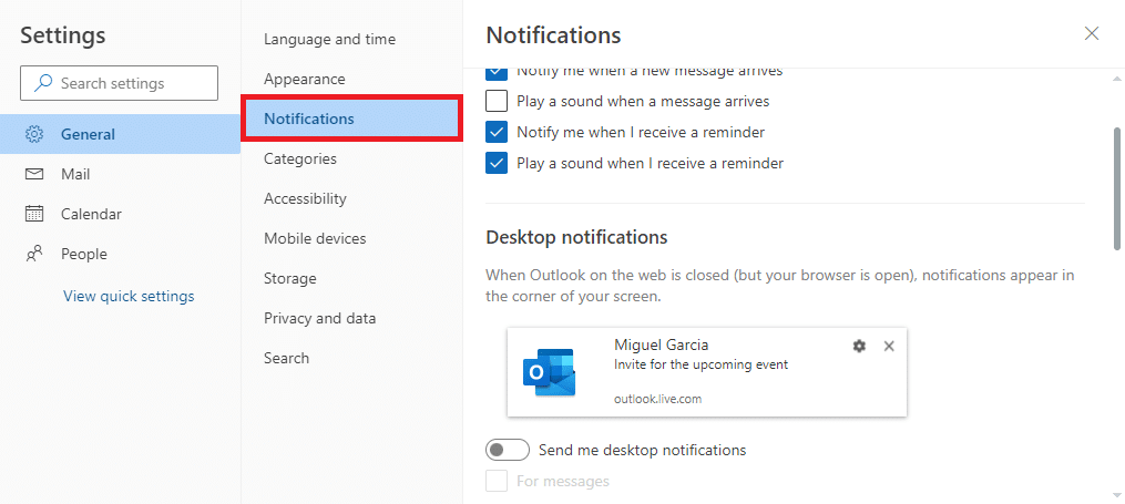 navigate to the Notifications section 
