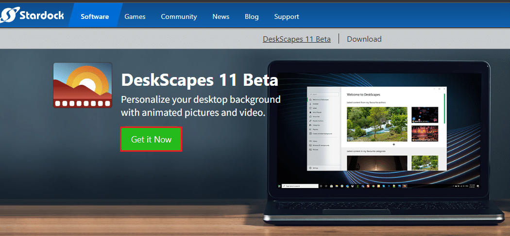 Navigate to the official Stardock DeskScapes download site and click on the Get it Now option 
