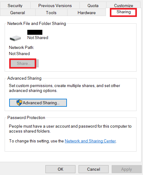 Перейдите на вкладку «Общий доступ» и нажмите кнопку «Поделиться...». Исправить ошибку установки OBS в Windows 10