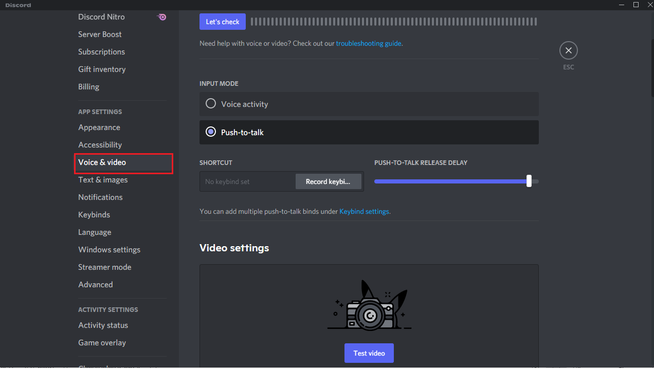 Navigate to the Voice and video tab. How to Use Push to Talk on Discord