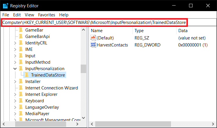 Navigate to TrainedDataStore in Registry Editor. Fix Host Process for Setting Synchronization