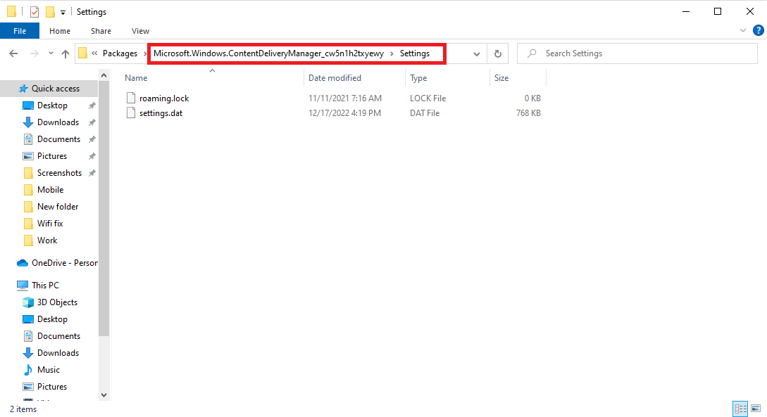 go to Settings key folder. Fix Windows Spotlight Lock Screen Not Working