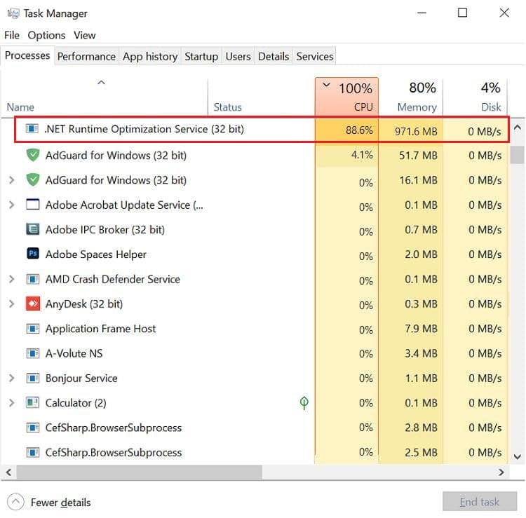 .net runtime optimization service process taking high memory shown in Task Manager