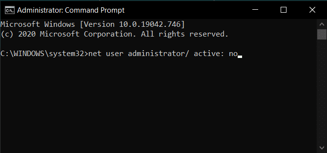 net user administrator active no