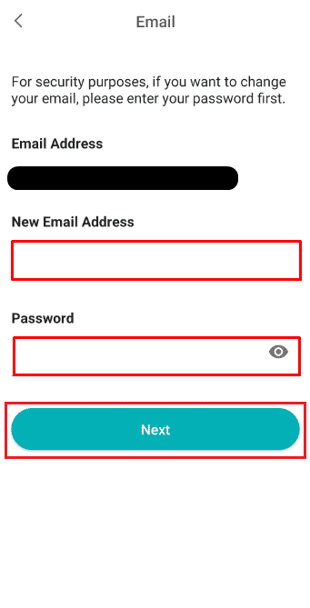 new email address and password - Next