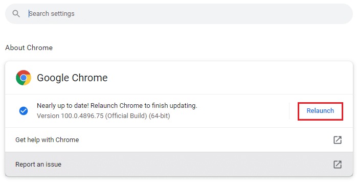 Затем проверьте, обновлен ли Google Chrome до последней версии. Если нет, нажмите кнопку «Обновить», чтобы обновить браузер.