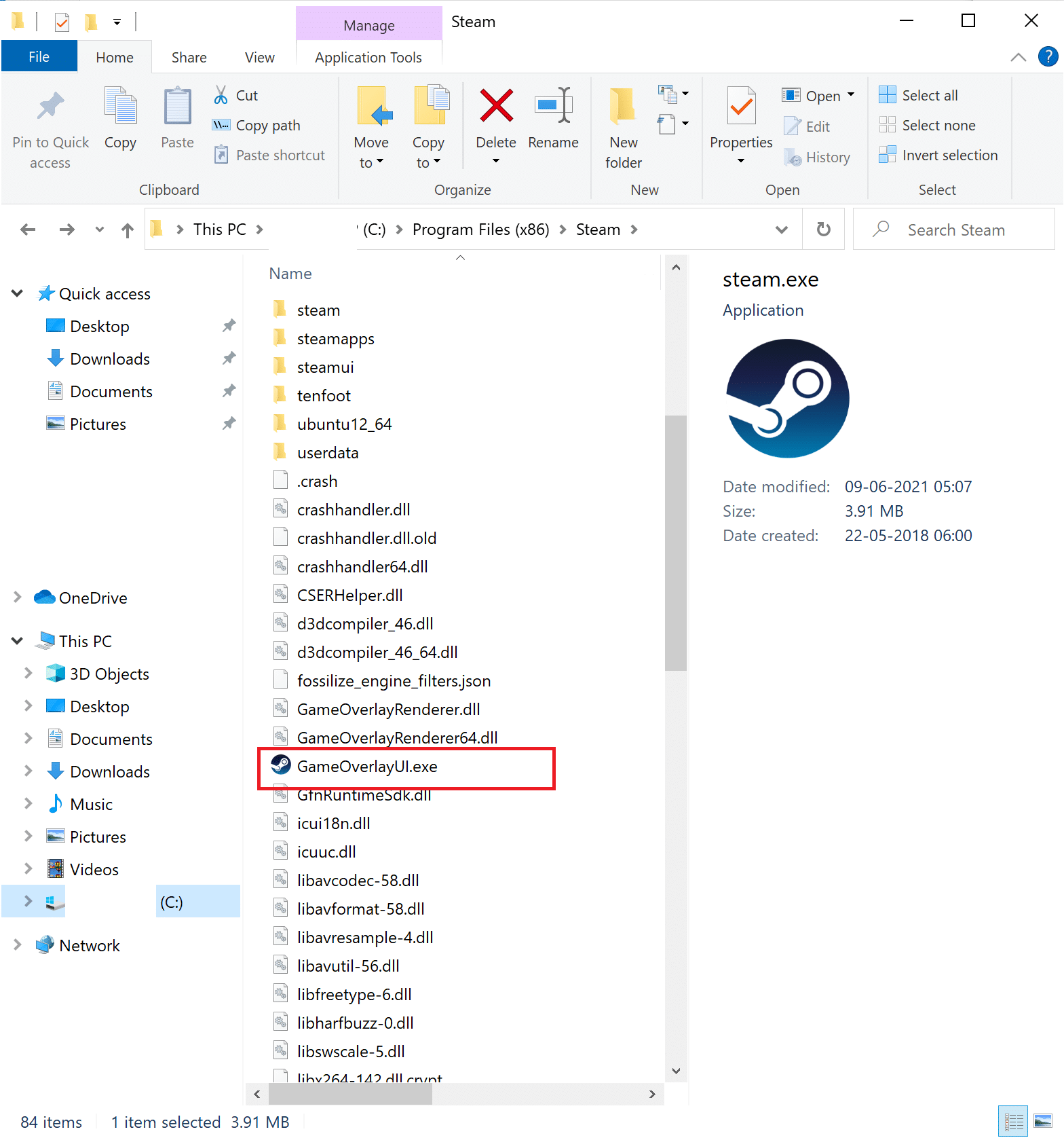 Next, in Program Files (x86), locate the file titled GameOverlayUI.exe. Fix Steam Keeps Crashing