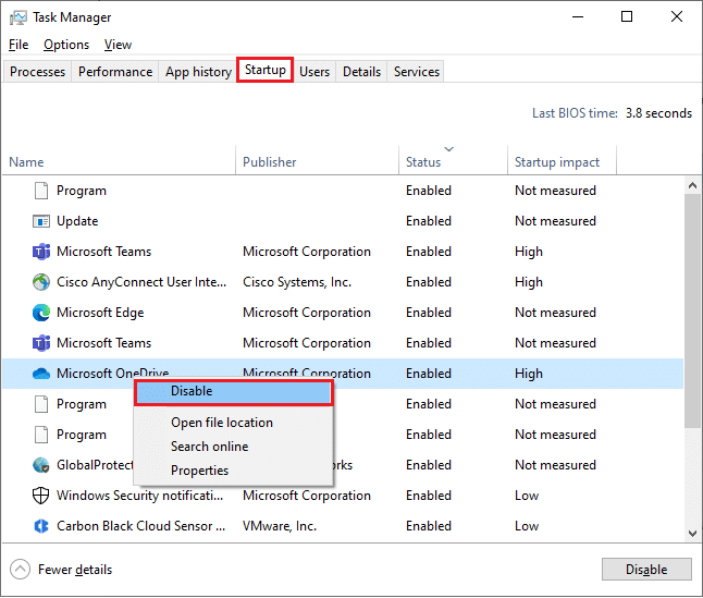 Next, right-click on the startup tasks which are not required and click on Disable option. Fix ERR NETWORK CHANGED in Windows 10